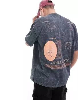 Тяжелая футболка оверсайз темно-серого цвета с небесным принтом на спине ASOS DESIGN