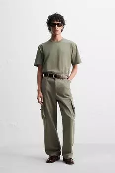 Тяжелая футболка с коротким рукавом ZARA, цвет mid khaki