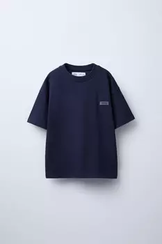 Тяжелая футболка с прорезиненной этикеткой ZARA, голубоватый