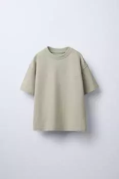 Тяжелая футболка с прорезиненной этикеткой ZARA, хаки