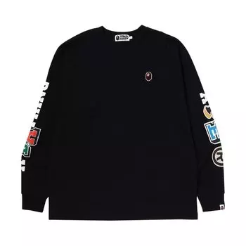 Тяжелая футболка свободного покроя с длинными рукавами BAPE Multi Fonts, цвет черный