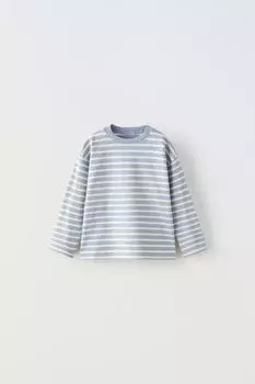 Тяжелая футболка в полоску ZARA, белый/голубой