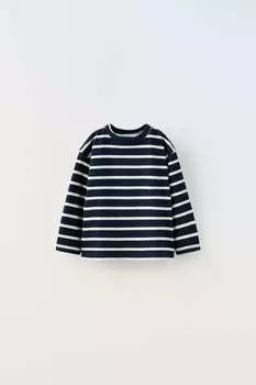 Тяжелая футболка в полоску ZARA, черно-белый