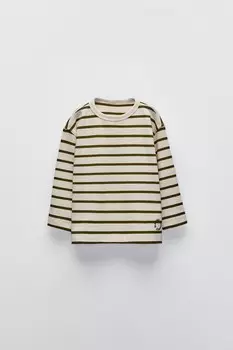 Тяжелая полосатая футболка ZARA, светло-зеленый