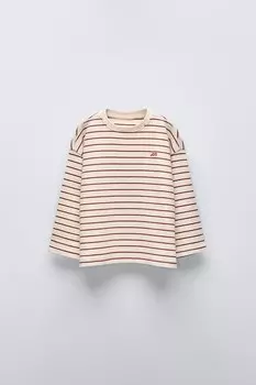 Тяжелая полосатая футболка ZARA, терракота