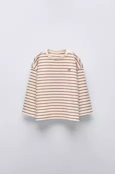 Тяжелая полосатая футболка ZARA, терракота