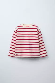 Тяжелая полосатая вышитая футболка ZARA, красный