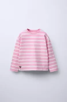 Тяжелая полосатая вышитая футболка ZARA, розовый