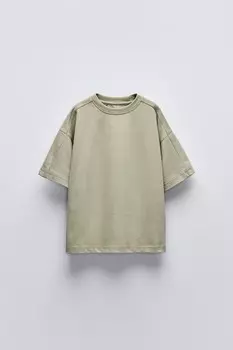 Тяжелая простая футболка ZARA, светлый хаки