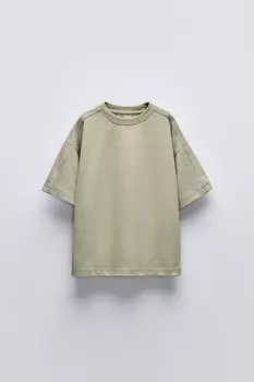 Тяжелая простая футболка ZARA, светлый хаки