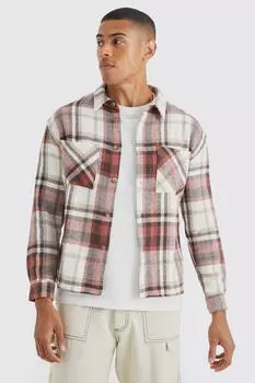 Тяжелая рубашка в клетку Boohoo, экру