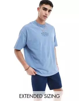 Тяжелая синяя футболка оверсайз ASOS DESIGN с городским принтом на груди