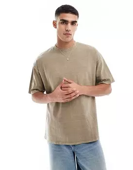 Тяжелая стираная футболка оверсайз цвета хаки ASOS DESIGN