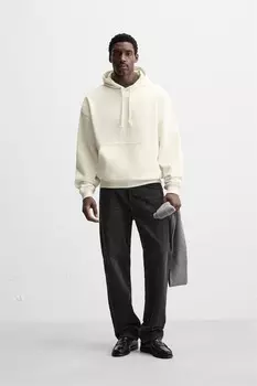 Тяжелая толстовка с капюшоном ZARA, устрично-белый