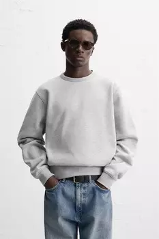 Тяжелая толстовка с круглым вырезом ZARA, серый мергель
