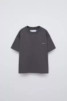 Тяжелая вышитая футболка ZARA, антрацитово-серый
