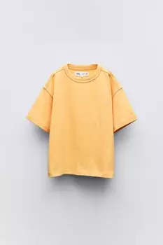 Тяжелая вышитая футболка ZARA, цвет pumpkin