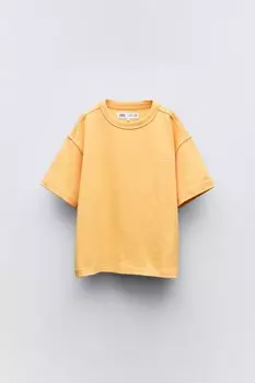 Тяжелая вышитая футболка ZARA, цвет pumpkin