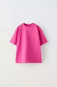 Тяжелая вышитая футболка ZARA, фуксия