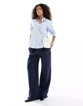 Тяжелые прямые джоггеры с защипами темно-синего цвета ASOS DESIGN