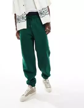 Тяжелые темно-зеленые джоггеры свободного кроя ASOS