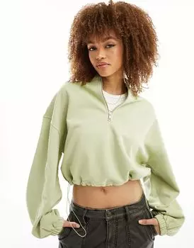 Тяжелый свитшот цвета хаки с полумолнией ASOS DESIGN
