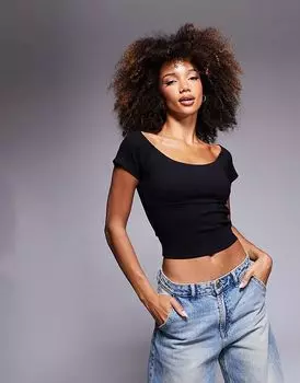Тяжелый топ с короткими рукавами ponte bardot черного цвета ASOS DESIGN