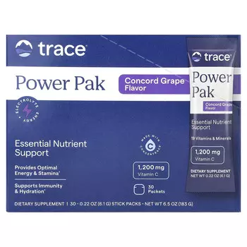 Trace, Power Pak, Essential Nutrient Support, виноград Конкорд, 30 пакетиков в стиках по 6,1 г (0,22 унции)