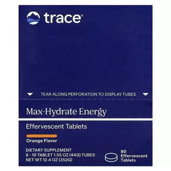 Trace, Шипучие таблетки Max-Hydrate Energy, апельсин, 8–10 таблеток в тюбиках по 44 г (1,55 унции)
