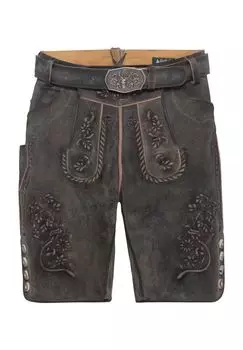 Традиционные кожаные брюки, вышивка, ремень, мужские Alpenfeeling, цвет Anthrazit Anthraz