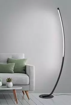 Trango 1525A Торшер с плавной регулировкой яркости антрацитового цвета 15 Вт - 1300 люмен - серия светодиодных модулей теплого белого цвета 3000K *ARC* Высота: 150 см Торшер - лампа для гостиной с белым атласным абажуром