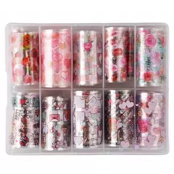 Трансферная фольга 10 шт. по 100 см Xkz-32-03 Сердечки ко Дню святого Валентина, AllePaznokcie