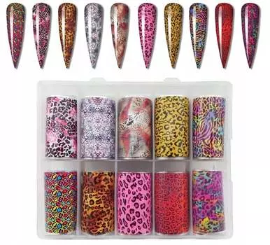 Трансферная фольга 10смх4см, леопардовый принт, 10 шт., Frezarkowo