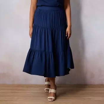 Трехъярусная юбка миди LC Lauren Conrad больших размеров, цвет Mineral Navy