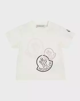 Трехцветная футболка с логотипом Bell для девочек, размер 6M-3 Moncler, цвет Natural
