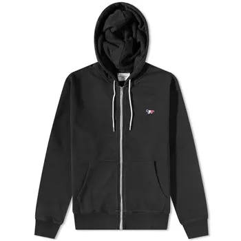 Трехцветное худи на молнии с нашивкой из лисы Maison Kitsune, черный