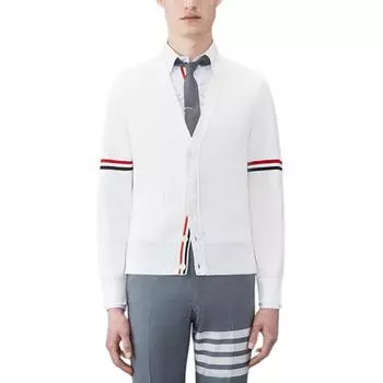 Трехцветный кардиган с 4 полосками THOM BROWNE, белый