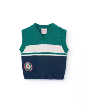 Трехцветный вязаный жилет для мальчика с V-образным вырезом Boboli, мультиколор