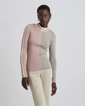 Трехцветный женский свитер в рубчик Simorra, розовый