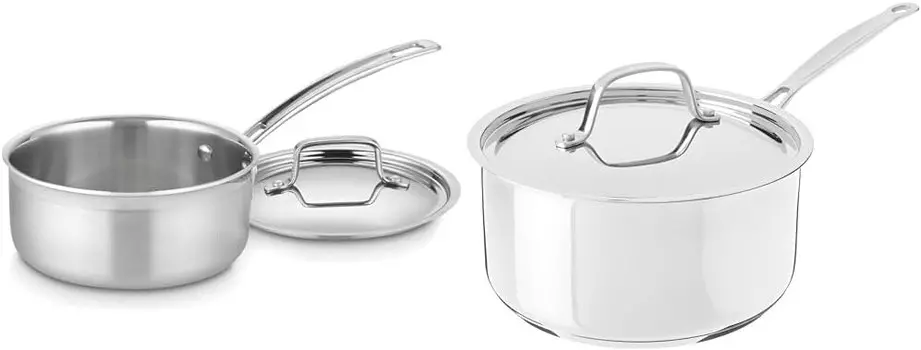 Трехслойная кастрюля Multiclad Pro Cuisinart объемом 1,5 литра с крышкой, MCP19-16N и кастрюля с крышкой, коллекция посуды Chef's Classic из нержавеющей стали, 3 литра, 7193-20