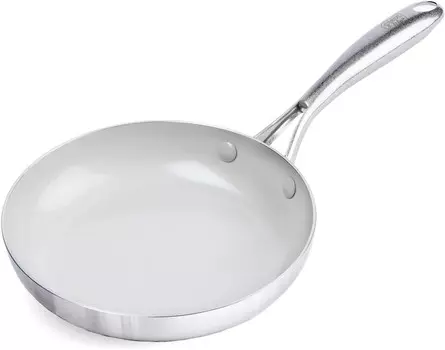 Трехслойная нержавеющая сталь Green Life с керамическим антипригарным покрытием, 8-дюймовая сковорода, без ПФАС, многослойное покрытие, индукционная, можно мыть в посудомоечной машине, можно использовать в духовке, серебристый GreenLife, Silver