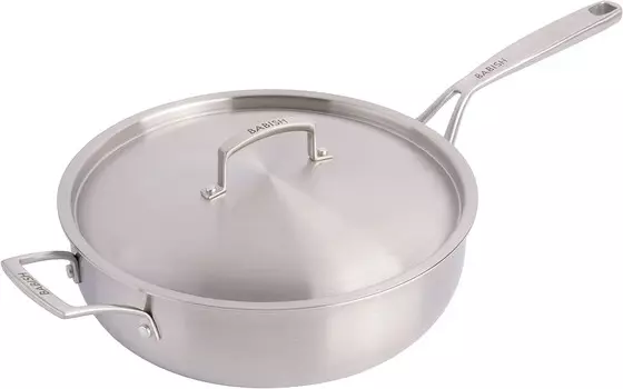 Трехслойный сотейник профессионального класса Babish из нержавеющей стали с крышкой, 5 литров, Tri-Ply Stainless Steel Saute Pan W/Lid