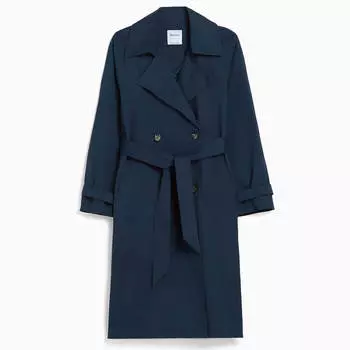 Тренч Bershka Cotton, темно-синий