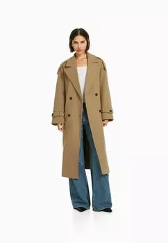 Тренч Bershka, светло-бежевый