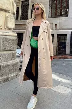 Тренч - Бежевый - Двубортный Trend Alaat Stili