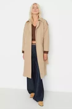 Тренч - Бежевый - Двубортный Trendyol, бежевый