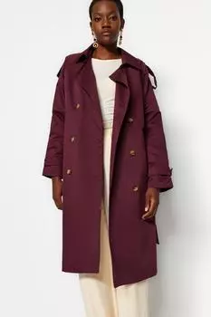 Тренч - Бордовый - Двубортный Trendyol