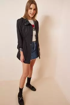 Тренч - Черный - Байкерские куртки Happiness stanbul