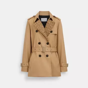 Тренч COACH Signature Lapel Short Trench, цвет Classic Khaki