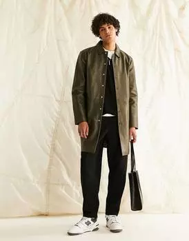 Тренч цвета хаки из натуральной кожи ASOS DESIGN
